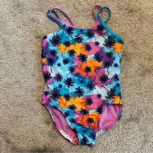 Speedo Girls One‎ Piece Swim Suit Tropical Palm Trees XS Pink Blue Orange